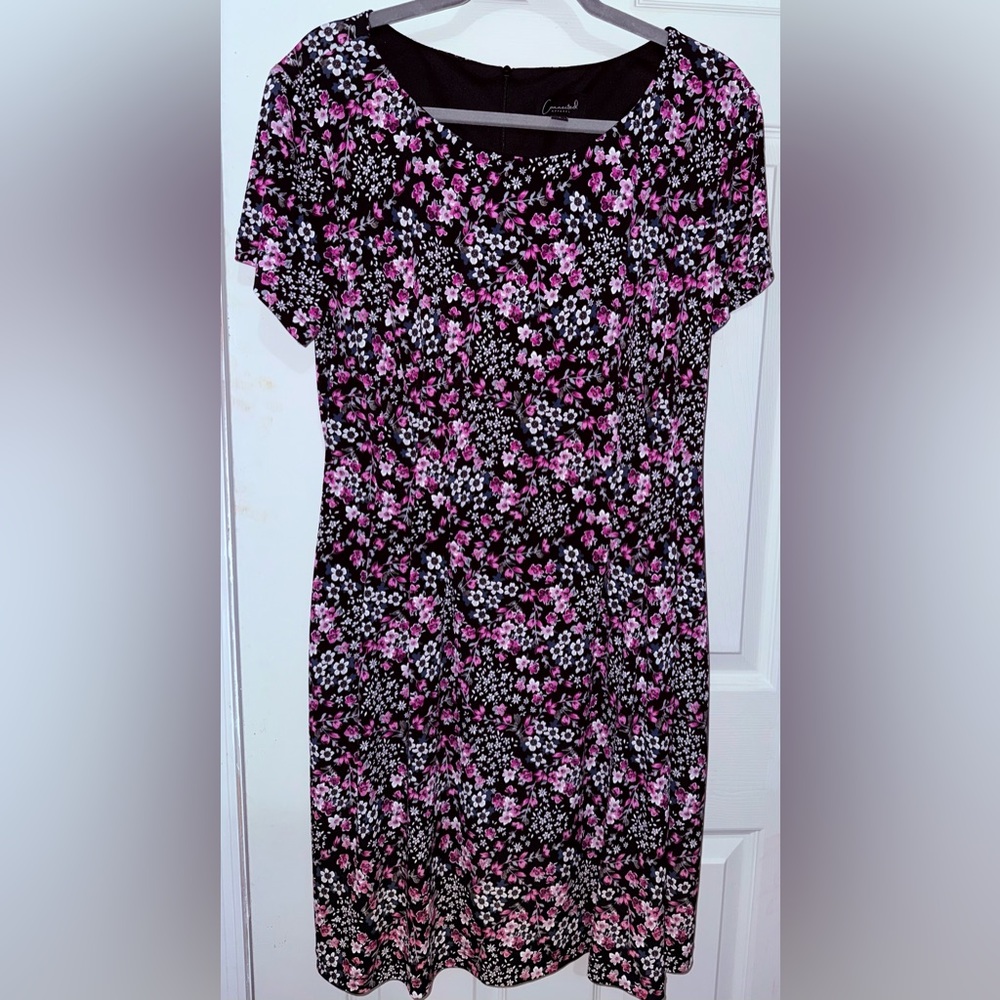 Connected Apparel Black Dress with Pink and White Floral Design